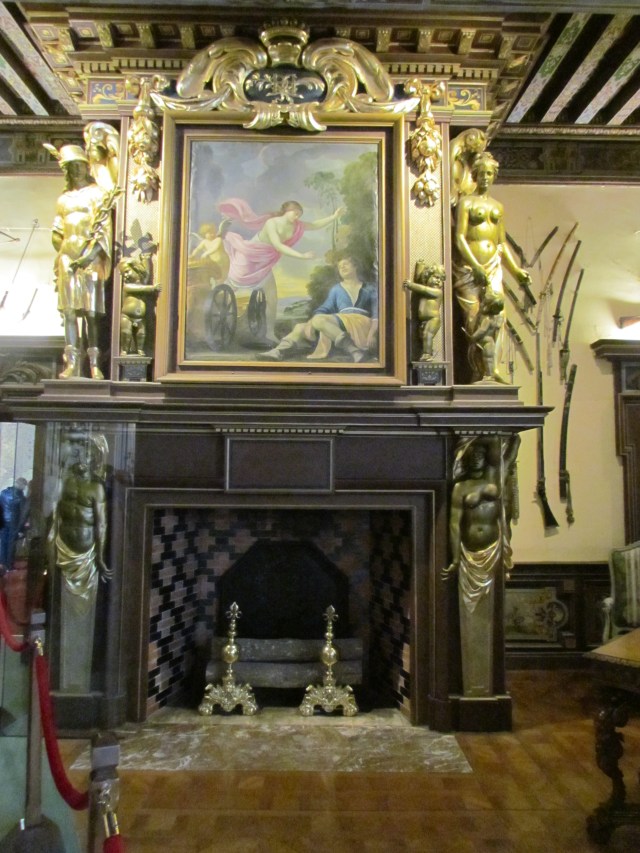 The fireplace on the end of the dining room was gigantic.