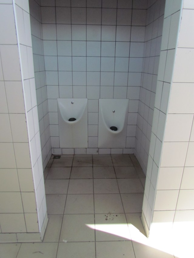 There are 2 urinals and they are on the outside of the building.. You just step into them but they're visible from outside.